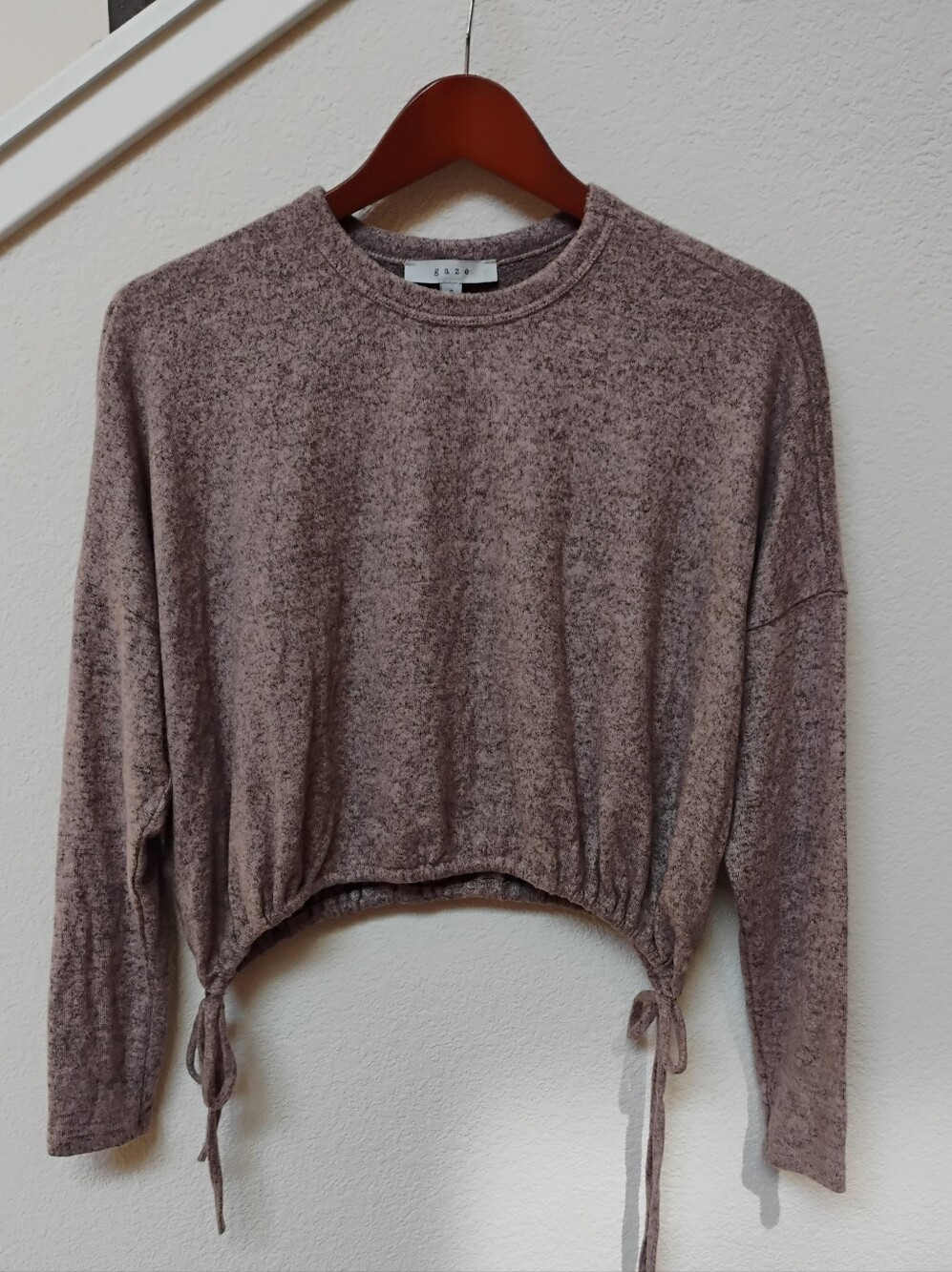GAZE Cropped Drawstring Sweatshirt - Heather Brown